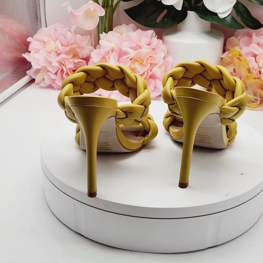 Steve Madden Kenley Citron Braided High Heel Sandals Slide-on Yellow Size 6.5 - Picture 7 of 16